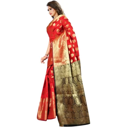 Women's Jacquard Woven Saree With Unstitched Blouse 5.5Mtr (Red) - Image 3