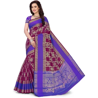 Women's Jacquard Woven Saree With Unstitched Blouse 5.5Mtr (Purple)