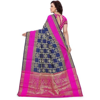 Women's Jacquard Woven Saree With Unstitched Blouse 5.5Mtr (Blue) - Image 3