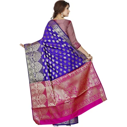 Women's Jacquard Woven Saree With Unstitched Blouse 5.5Mtr (Blue) - Image 3