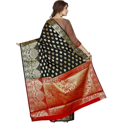 Women's Jacquard Woven Saree With Unstitched Blouse 5.5Mtr (Black) - Image 3