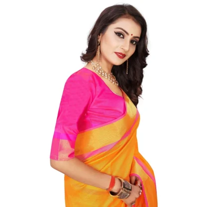 Women's Jacquard Woven Saree With Unstitched Blouse 5.5Mtr (Orange) - Image 2