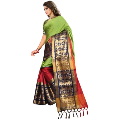 Women's Jacquard Woven Saree With Unstitched Blouse 5.5Mtr (Light Green) - Image 3