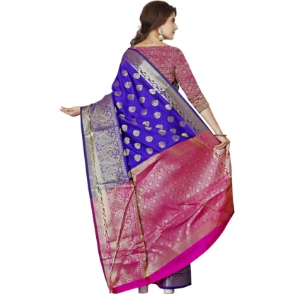 Women's Jacquard Woven Saree With Unstitched Blouse 5.5Mtr (Blue) - Image 3