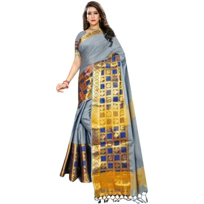 Women's Jacquard Woven Saree With Unstitched Blouse 5.5Mtr (Light Blue)