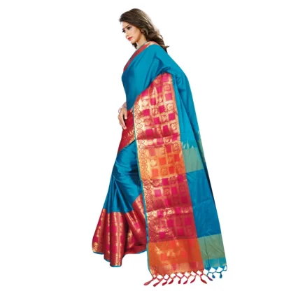 Women's Jacquard Woven Saree With Unstitched Blouse 5.5Mtr (Multicolor) - Image 3