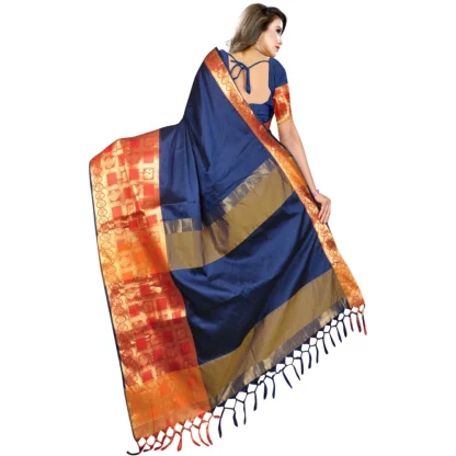 Women's Jacquard Woven Saree With Unstitched Blouse 5.5Mtr (Blue) - Image 4