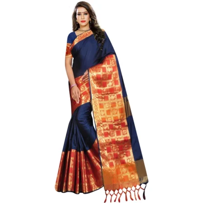 Women's Jacquard Woven Saree With Unstitched Blouse 5.5Mtr (Blue)