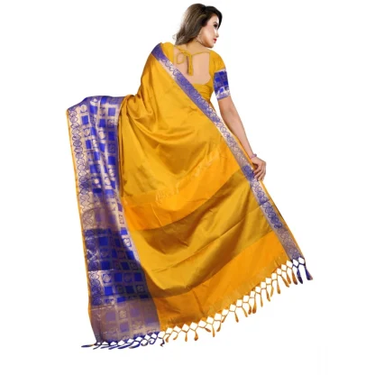 Women's Jacquard Woven Saree With Unstitched Blouse 5.5Mtr (Mustard) - Image 4