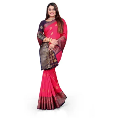 Women's Silk Blend Woven Saree With Unstitched Blouse 5.5Mtr (Multicolor) - Image 3