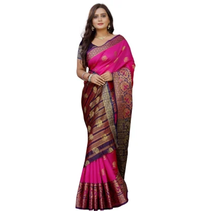 Women's Silk Blend Woven Saree With Unstitched Blouse 5.5Mtr (Pink-Beige) - Image 3