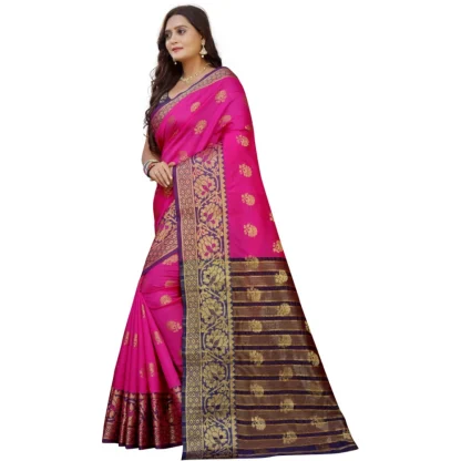 Women's Silk Blend Woven Saree With Unstitched Blouse 5.5Mtr (Pink-Beige) - Image 2