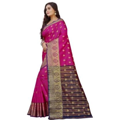 Women's Silk Blend Woven Saree With Unstitched Blouse 5.5Mtr (Purple-Pink) - Image 2