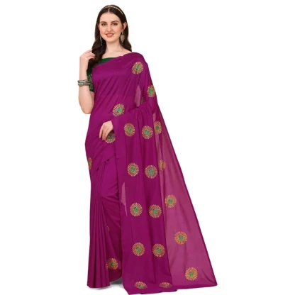 Women's Silk Blend Embroidered Saree With Unstitched Blouse 5.5Mtr (Purple)