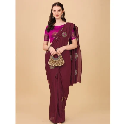 Women's Silk Blend Embroidered Saree With Unstitched Blouse 5.5Mtr (Brown) - Image 4