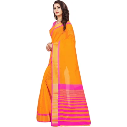 Women's Jacquard Woven Saree With Unstitched Blouse 5.5Mtr (Orange) - Image 2