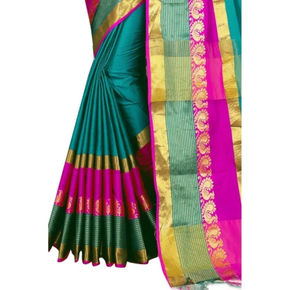 Women's Jacquard Woven Saree With Unstitched Blouse 5.5Mtr (Dark Green) - Image 2