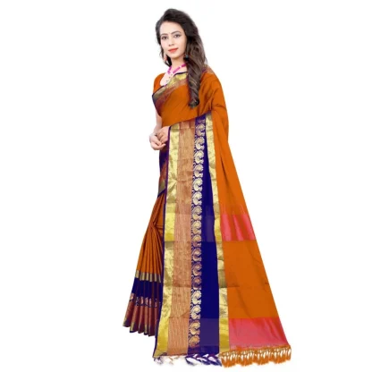 Women's Jacquard Woven Saree With Unstitched Blouse 5.5Mtr (Multicolor) - Image 3