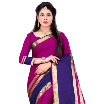 Women's Jacquard Woven Saree With Unstitched Blouse 5.5Mtr (Purple) - Image 2