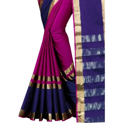 Women's Jacquard Woven Saree With Unstitched Blouse 5.5Mtr (Purple) - Image 3