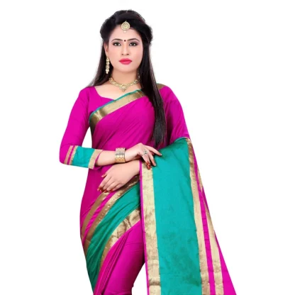 Women's Jacquard Woven Saree With Unstitched Blouse 5.5Mtr (Pink) - Image 2