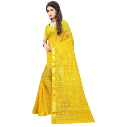 Women's Jacquard Woven Saree With Unstitched Blouse 5.5Mtr (Yellow) - Image 3