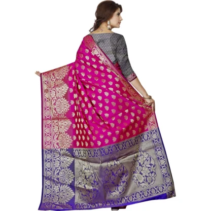 Women's Jacquard Woven Saree With Unstitched Blouse 5.5Mtr (Magenta) - Image 3