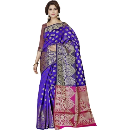 Women's Jacquard Woven Saree With Unstitched Blouse 5.5Mtr (Blue)