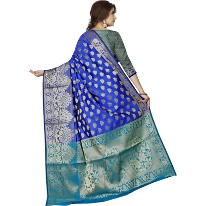 Women's Jacquard Woven Saree With Unstitched Blouse 5.5Mtr (Dark Blue) - Image 3