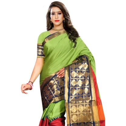 Women's Jacquard Woven Saree With Unstitched Blouse 5.5Mtr (Light Green) - Image 2