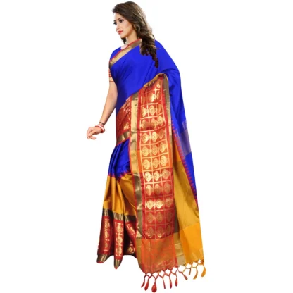 Women's Jacquard Woven Saree With Unstitched Blouse 5.5Mtr (Blue) - Image 3