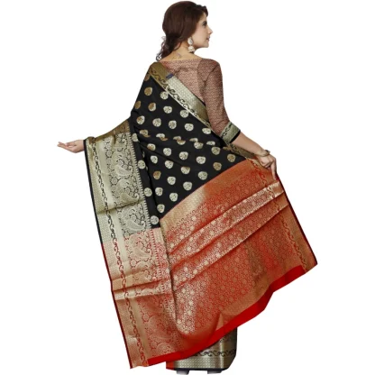 Women's Jacquard Woven Saree With Unstitched Blouse 5.5Mtr (Black) - Image 3