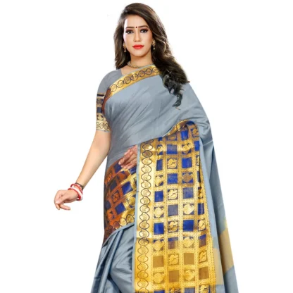 Women's Jacquard Woven Saree With Unstitched Blouse 5.5Mtr (Light Blue) - Image 2