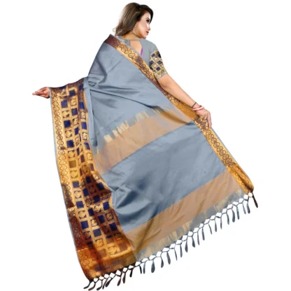 Women's Jacquard Woven Saree With Unstitched Blouse 5.5Mtr (Light Blue) - Image 4