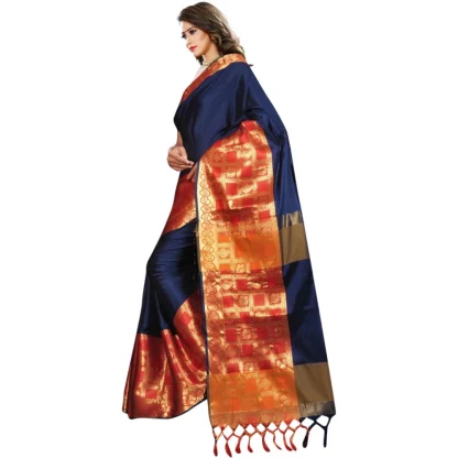 Women's Jacquard Woven Saree With Unstitched Blouse 5.5Mtr (Blue) - Image 3