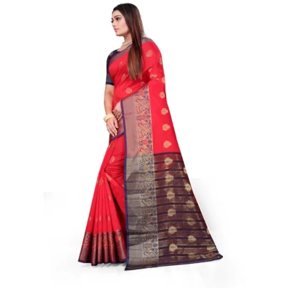 Women's Silk Blend Woven Saree With Unstitched Blouse 5.5Mtr (Red) - Image 2