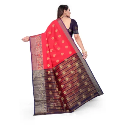 Women's Silk Blend Woven Saree With Unstitched Blouse 5.5Mtr (Red) - Image 3