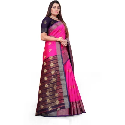 Women's Silk Blend Woven Saree With Unstitched Blouse 5.5Mtr (Pink) - Image 4