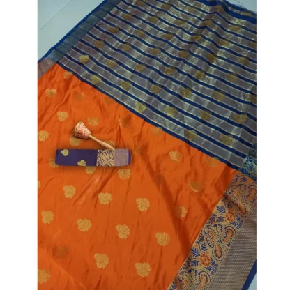 Women's Silk Blend Woven Saree With Unstitched Blouse 5.5Mtr (Orange) - Image 5