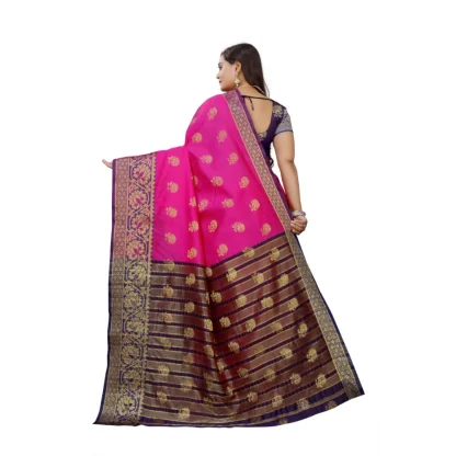 Women's Silk Blend Woven Saree With Unstitched Blouse 5.5Mtr (Pink-Beige) - Image 4