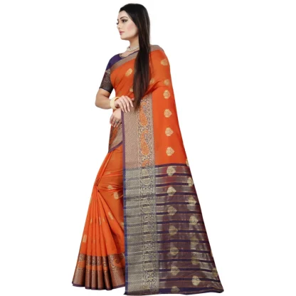 Women's Silk Blend Woven Saree With Unstitched Blouse 5.5Mtr (Purple-Orange) - Image 2