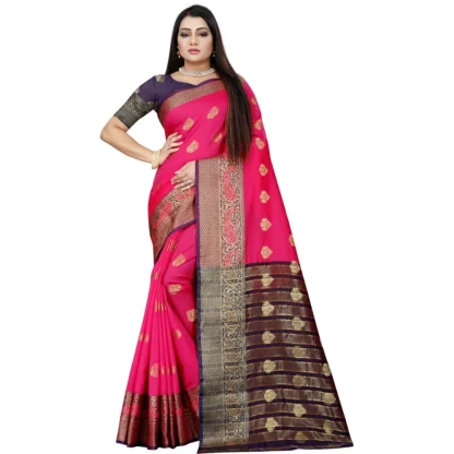 Women's Silk Blend Woven Saree With Unstitched Blouse 5.5Mtr (Purple-Pink)