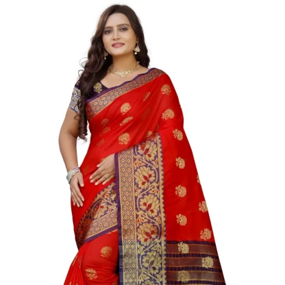 Women's Silk Blend Woven Saree With Unstitched Blouse 5.5Mtr (Purple-Red) - Image 2