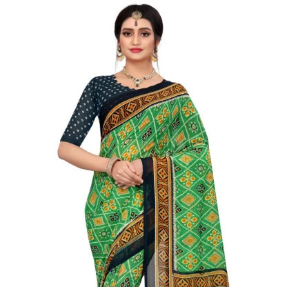 Women's Georgette Floral Print Saree With Unstitched Blouse 5.5Mtr (Light Green) - Image 2