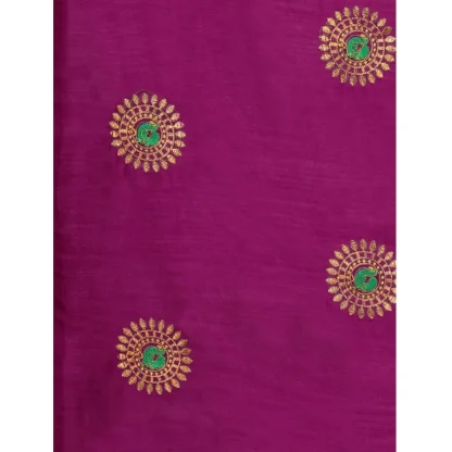 Women's Silk Blend Embroidered Saree With Unstitched Blouse 5.5Mtr (Purple) - Image 2