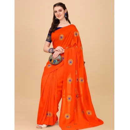 Women's Silk Blend Embroidered Saree With Unstitched Blouse 5.5Mtr (Orange) - Image 4