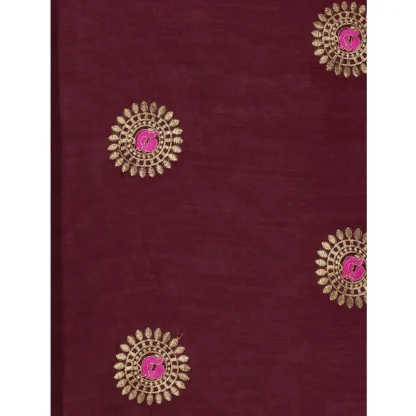 Women's Silk Blend Embroidered Saree With Unstitched Blouse 5.5Mtr (Brown) - Image 2