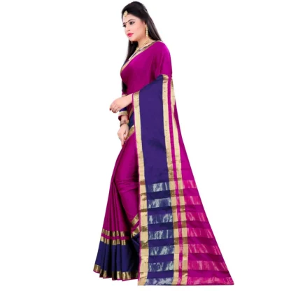 Women's Jacquard Woven Saree With Unstitched Blouse 5.5Mtr (Purple) - Image 4