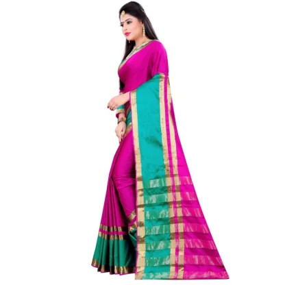 Women's Jacquard Woven Saree With Unstitched Blouse 5.5Mtr (Pink) - Image 4