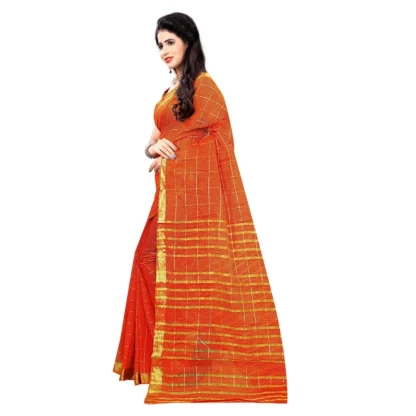 Women's Jacquard Woven Saree With Unstitched Blouse 5.5Mtr (Orange) - Image 3